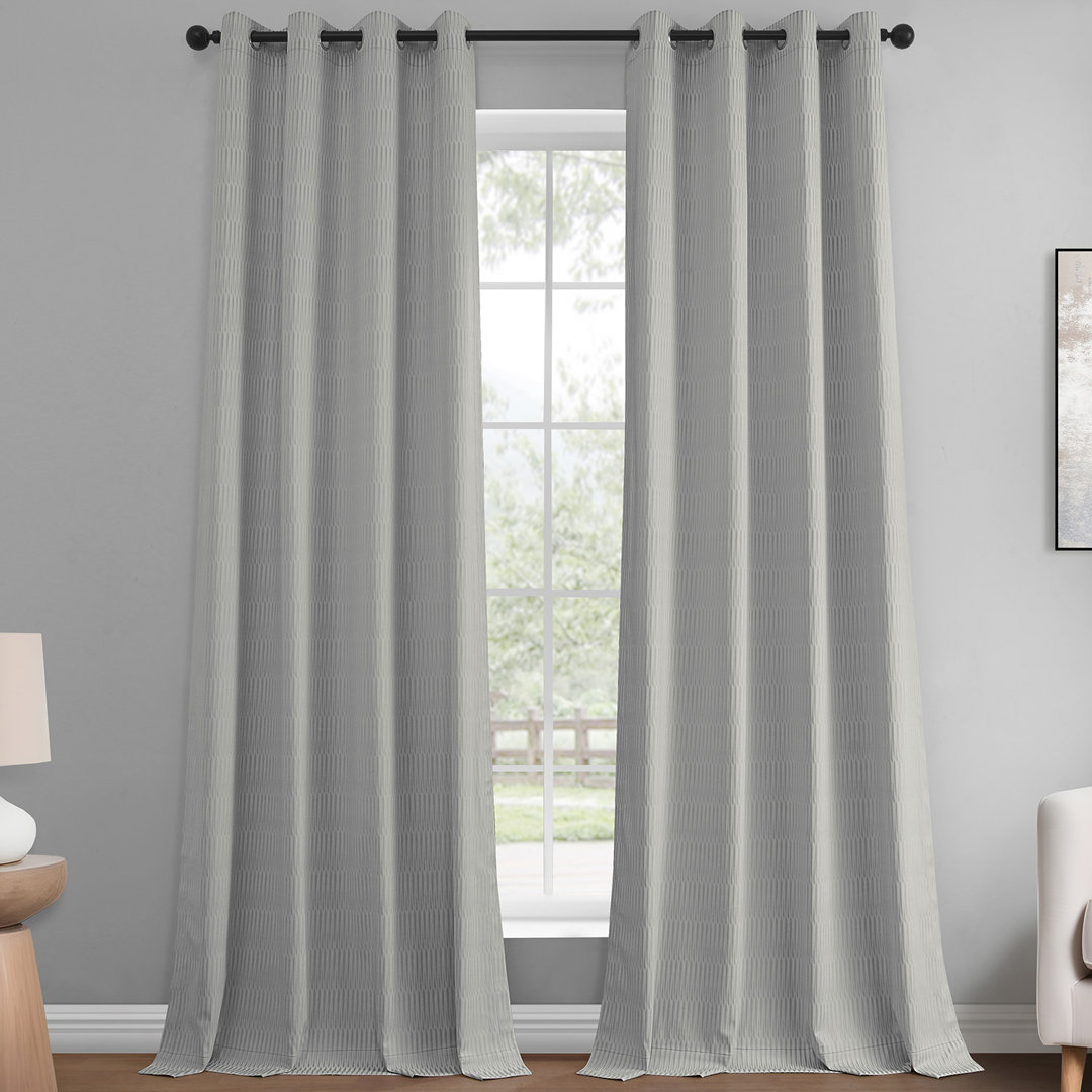 Akhras Plush Lines Embossed Grommet Velvet Room Darkening Curtains - Single Panel Drapes Ebern Designs Curtain 