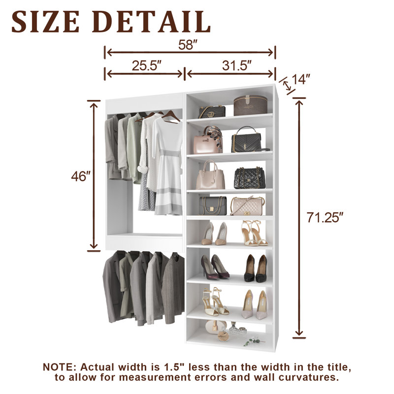 Modular Closet System, Versatile and Customizable Walk-In Design for Efficient Storage and Organization, 58" Wide