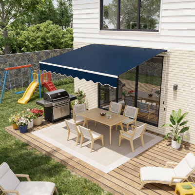 12x10FT Waterproof Patio Awning with Manual Crank for Garden, Deck