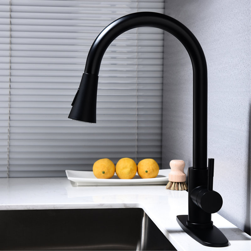 Matte Black Pull Out Spray Kitchen Faucet: Stainless Steel, 360 Rotatable Nozzle, Corrosion Finish, Single Handle For Multiple Water Control Applications Faucet, Black: Swiveling Simple With Design