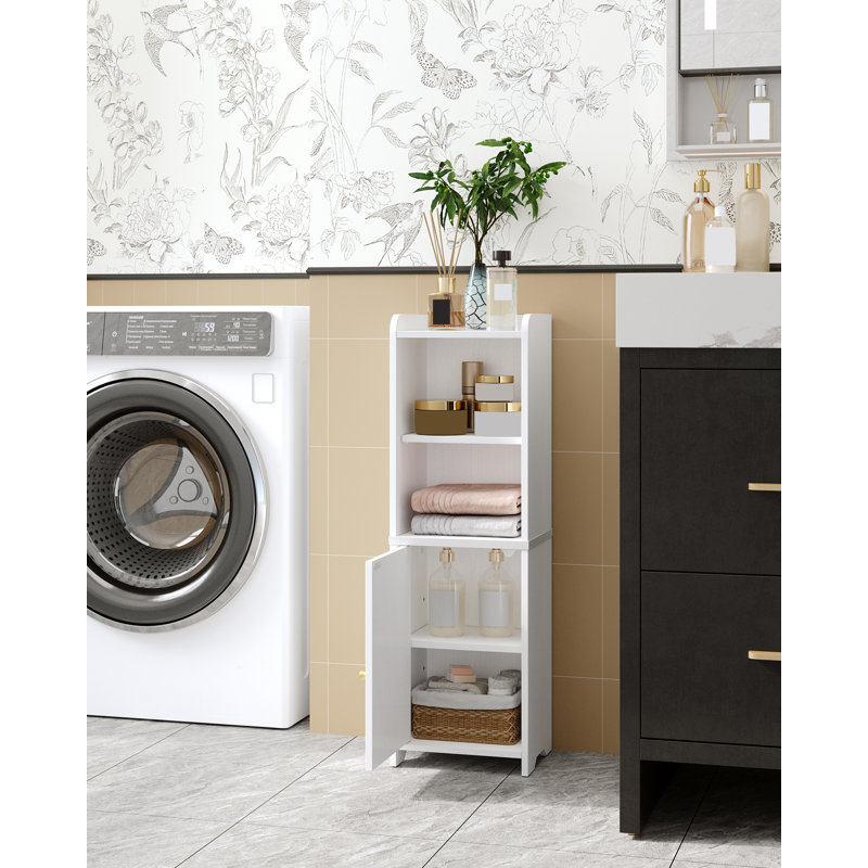 Bathroom Storage Cabinet, Corner Floor Cabinet with Doors and Adjustable Shelf, Narrow Toilet Paper Cabinet, Bathroom Organizer for Small Spaces