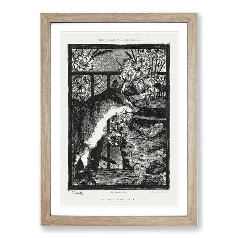 The Cat by Edouard Manet - Picture Frame Painting, Oak Framed, 65cm H x 48cm W x 2cm D