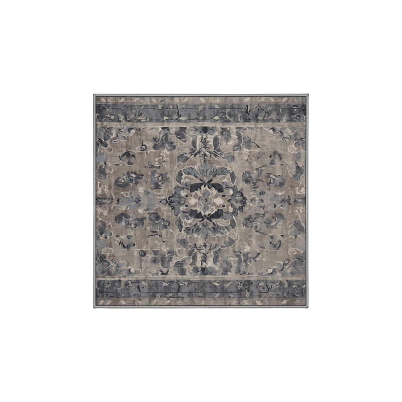 Machine Washable Gray Area Rug, Square 6'