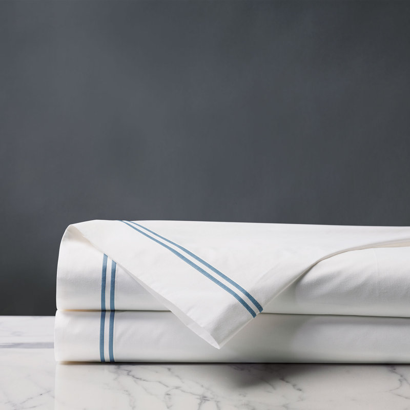 Enzo 100% Cotton Percale Flat Sheet, Ocean, Twin Flat Sheet