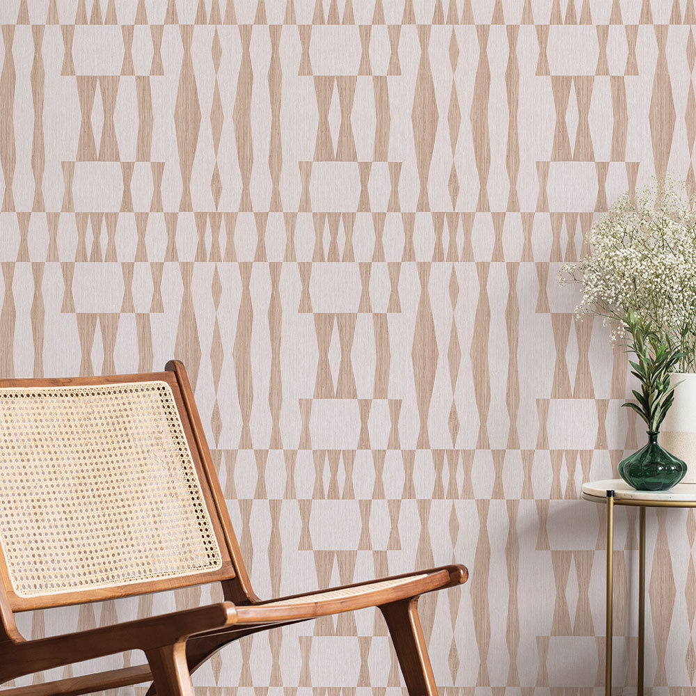 Faux Grasscloth Geo Peel and Stick Wallpaper, Beige