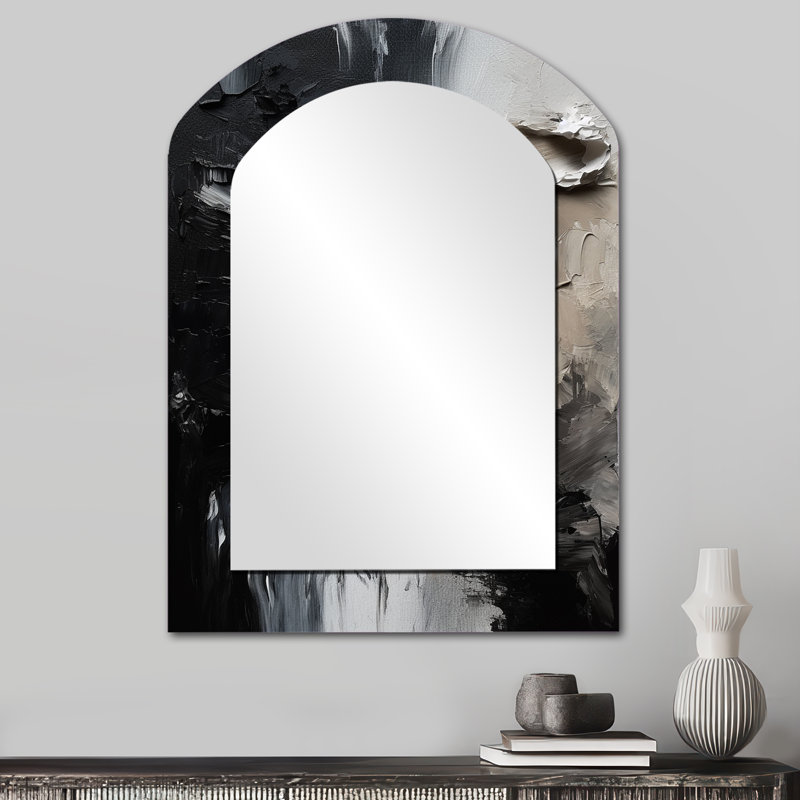 Noir texturé Splash Paint Art II - grand miroir mural arqué sur métal, 34 po x 25 po