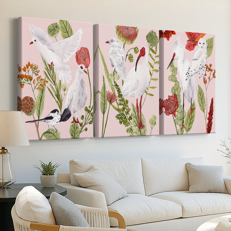 Birds in Motion I - Toile tendue avec châssis sur mesure - 3 pièces, H 48 po x l 96 po