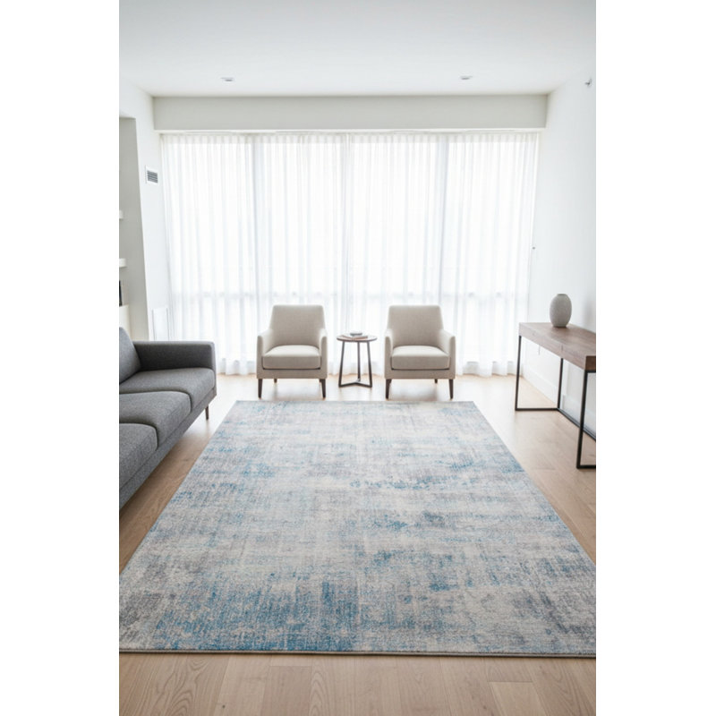 Tapis décoratif bleu et gris, Rectangle 3 pi 10 po x 5 pi 3 po