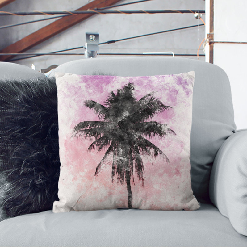 Summer Palm Tree Watercolour Cushion with Filling, 40cm H x 40cm W x 15cm D, White
