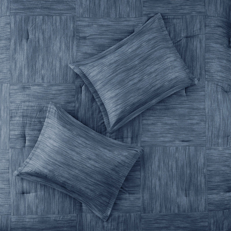 Ensemble d'édredon imprimé 7 pièces en seersucker bleu marine