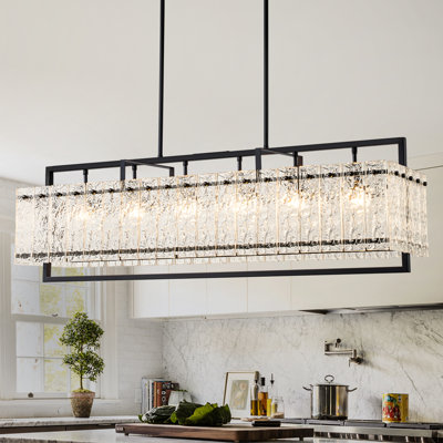 6-Light Dimmable Kitchen Island Pendant Rectangle Chandelier