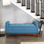 Banc de chambre bleu Mid-Century moderne, structure en bois de noyer massif, espace de rangement sur le dessus, banc d'une capacité de 300 lb pour la chambre à coucher, finition, conception, support de poids-87253003