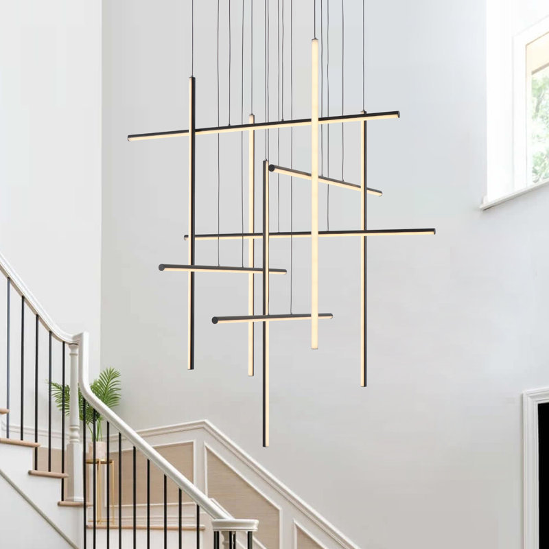 Hamilton 10-Light Modern Chandelier High Ceiling Large Long Pendant for Stairs Hallway Living Room with Remote Control