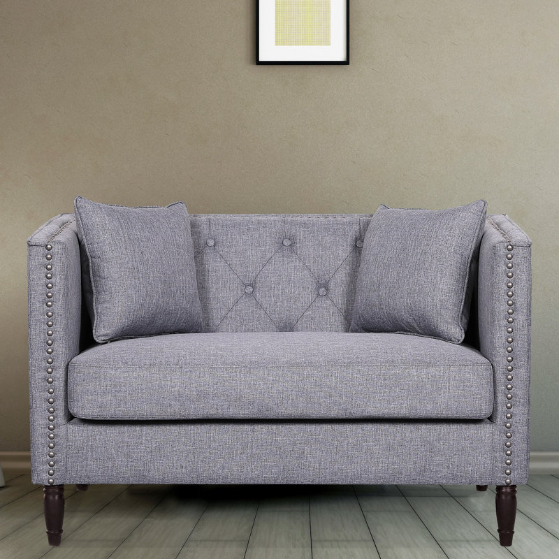 Causeuse Chesterfield en lin 49,6 po Meaghan, Gris clair