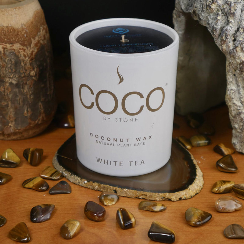 Bougie à la cire de thé blanc et noix de coco naturelle, Pot de 11 oz