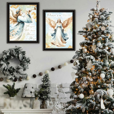 Living Room & Bedroom Decor Art. 2 Angels Print. Multicolor Wood+Paper Frame, 18In Depth, 1In Width, 14In Height, 5Lb. Home Artistic Decoration Wall Framed, Decorative Piece