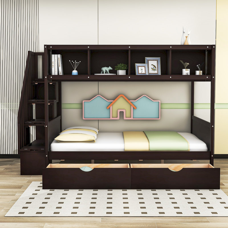 Hader Kids Twin Over Full Bunk Bed with Drawers, Espresso