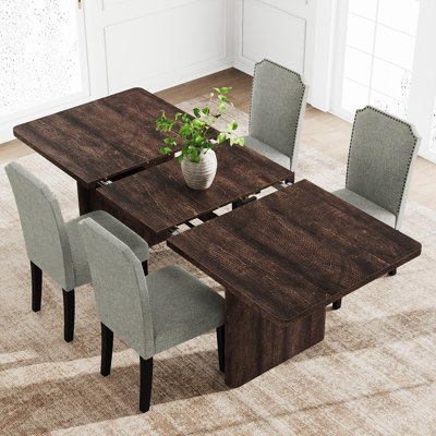 Extendable Rectangular Farmhouse Dining Table for 8-10 Seats, Rounded Corners, Expands from 63" to 82.68", MDF Wood Veneer Kitchen Dinner Table