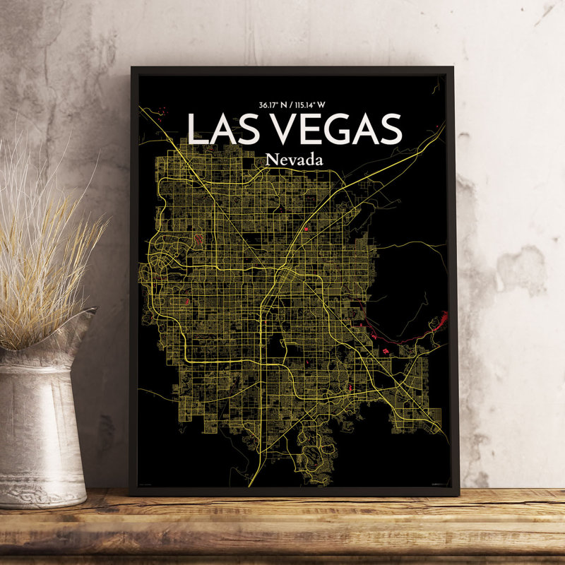 « las vegas city map », reproduction d’impression sur affiche en contraste, H 27,6 po x l 19,7 po x P 0,05 po