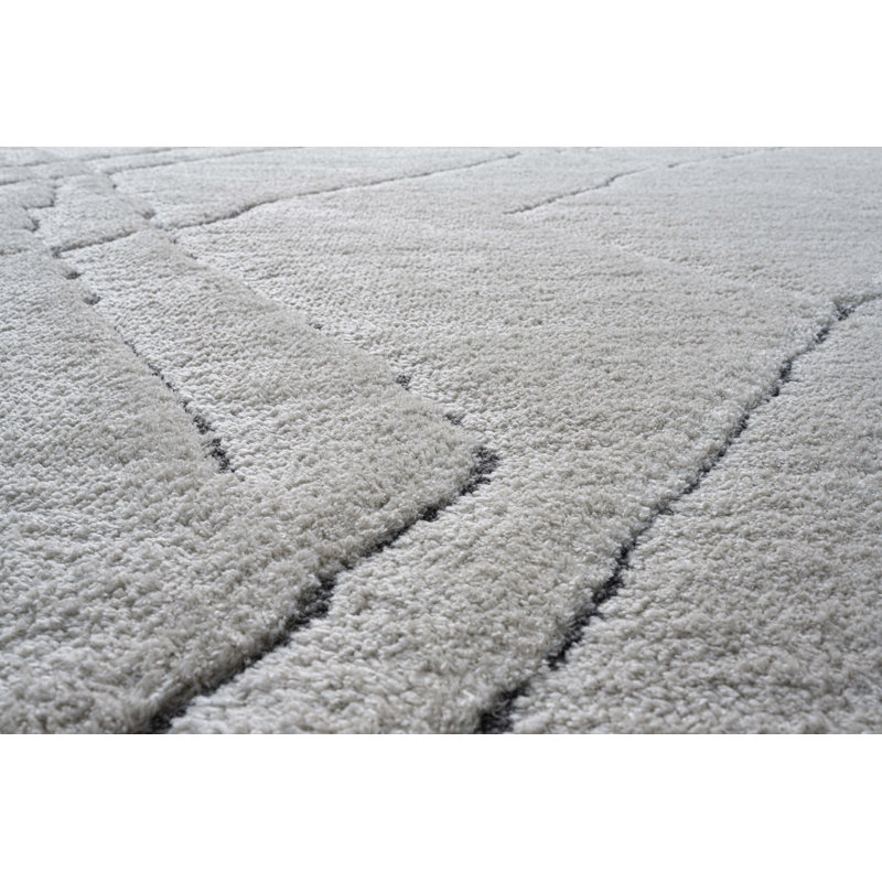 Tapis géométrique ivoire en polypropylène tissé à la machine, Rectangle 6 pi 7 po x 9 pi 6 po