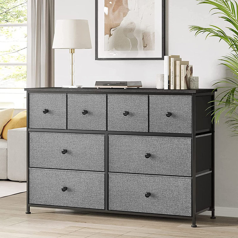 Ojaswi 8-Drawer Dresser, Chest of Drawers with Fabric Storage for Bedroom, Gray/Black