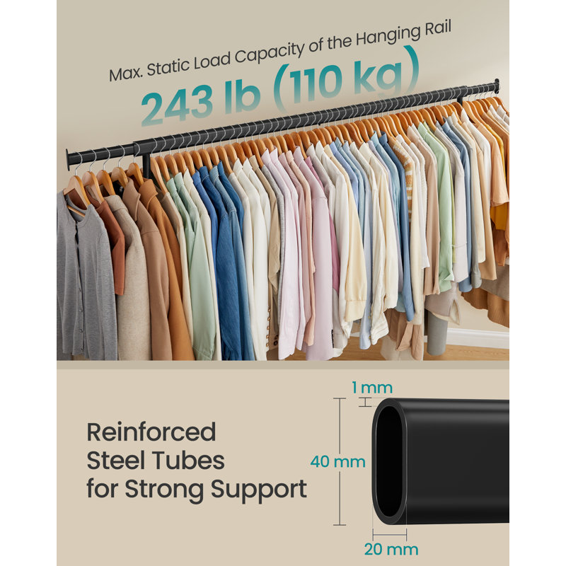 Clothes Rack On Wheels, Heavy-Duty Clothes Rail, Matte Black
