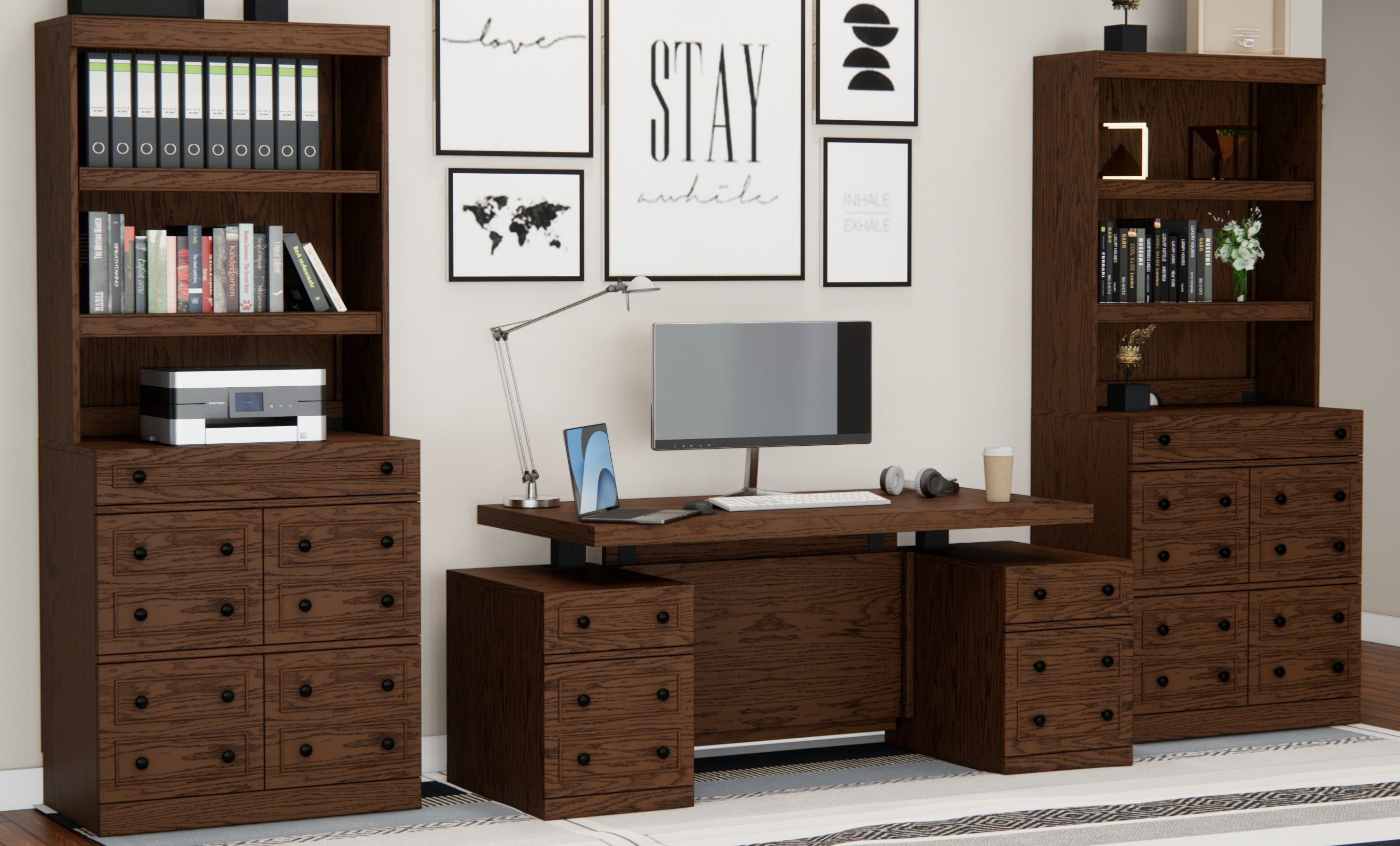 Sit / Stand Pedestal Desk with Locking CPU Storage