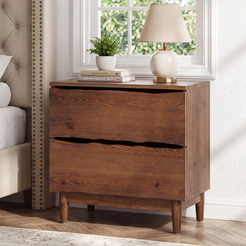 Table de chevet 2 tiroirs, table de chevet moderne Mid-Century