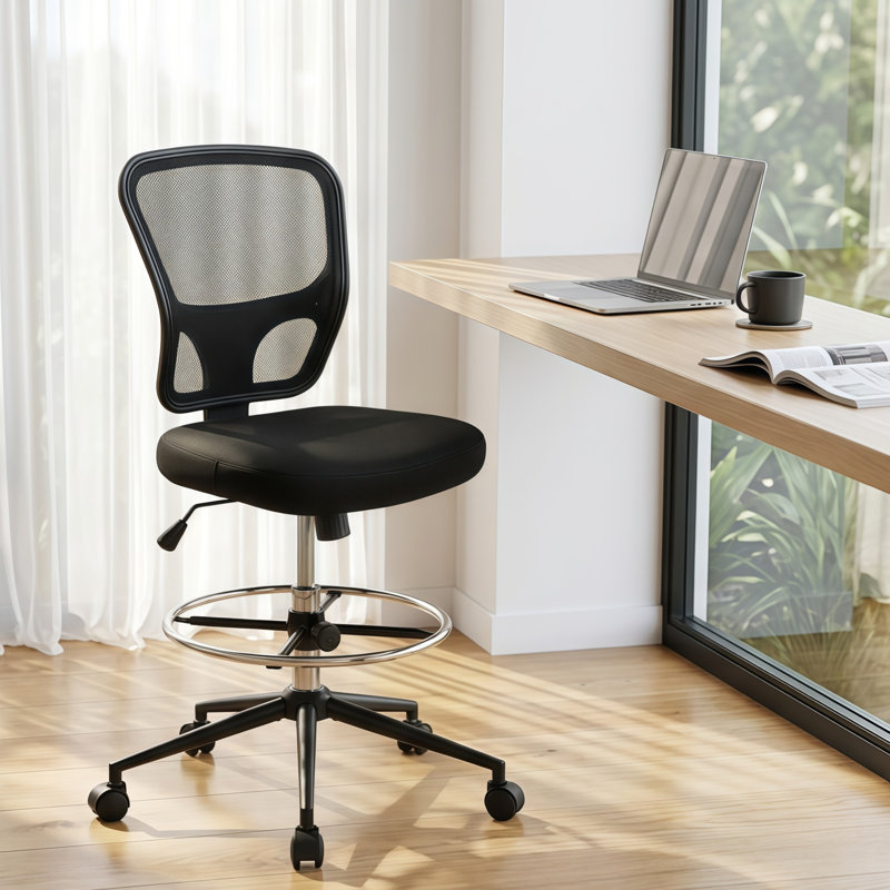 Jonilda Drafting Chair with Footrest Ergonomic Swivel Armless Mesh Office Desk Chair for Home Office, Drafting, Computer Work