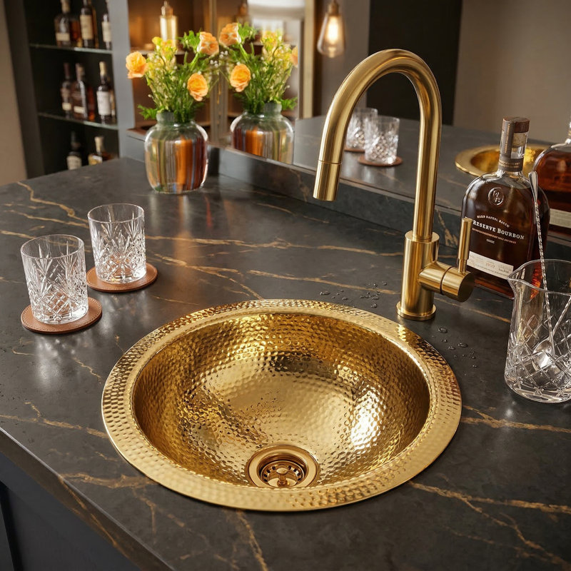 Brightwork Home 13'' L Single Bowl Brass Kitchen Sink, Brass