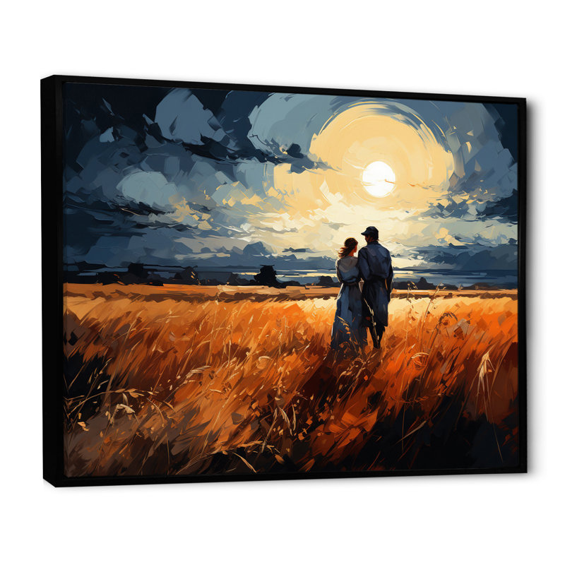 Wheatfield Sunset Romance, H 30 po x l 40 po x P 1,5 po, Cadre flottant noir