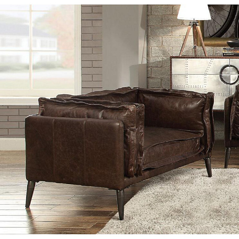 Diep 47" Wide Top Grain Leather Armchair in Chocolate