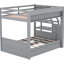 Lit superposé double en bois gris pleine grandeur, conception convertible avec escalier de rangement, table de chevet, 3 tiroirs et support de matelas pour la structure du lit