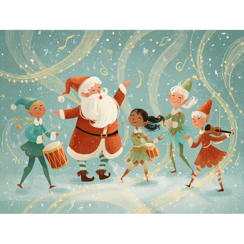 «Santa Elf Snowfall», art mural sur toile tendue, H 12 po x l 16 po
