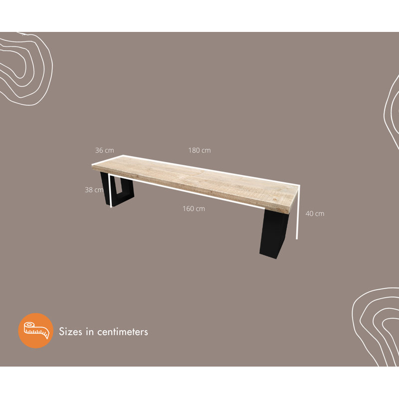 Agneta Wood Outdoor Bench, Natural/Grey, 40cm H x 190cm W x 38cm D