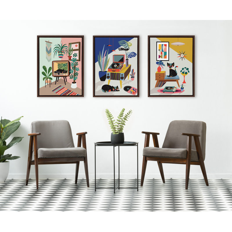 Reproduction d'art sur toile encadrée «tourne-disque» par Rachel Lee 3 Birdies Studio