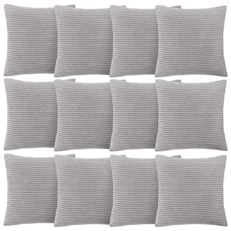 Aspire Homeware Striped Square Velvet Cushion Cover, Silver, Pack of 12