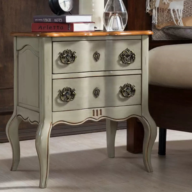 Commode d'appoint multifonctionnelle 2 tiroirs, Brun / blanc antique