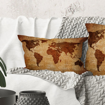 Rectangle, ancienne carte du monde - Coussin décoratif à imprimé rétro
