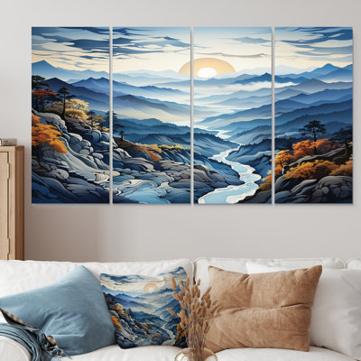 Blue Vistas Morning Mountain Peaks II - Mountains 4 Piece Wall Art Canvas