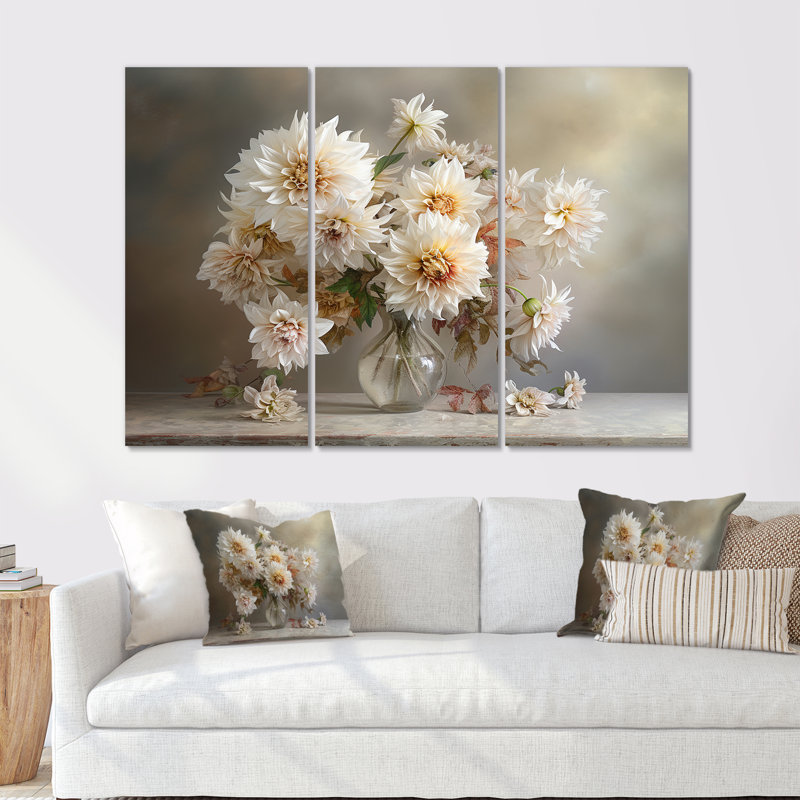 Dahlia Bouquet Still Life - Ensemble de décorations murales Dahlia, H 28 po x l 36 po x P 1 po