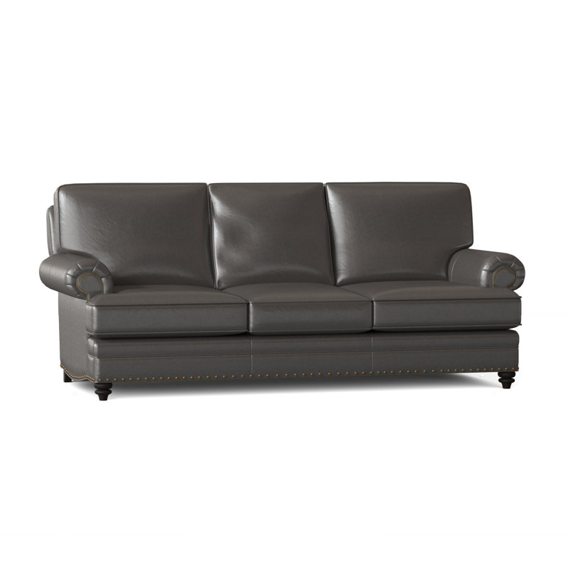 Carrado Leather Sofa, French Natural, Cobblestone, Aline Light Gray Stonewash Genuine Leather