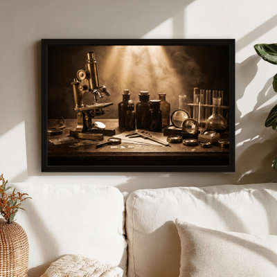 Art mural sur toile noir encadré pour le salon, la chambre à coucher, le bureau ou le vestibule - décoration murale décorative avec laboratoire rétro