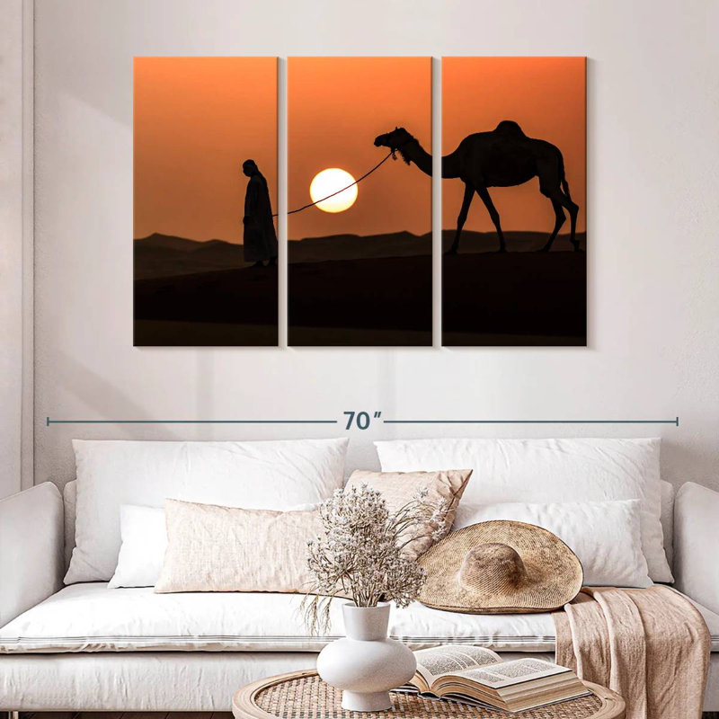 Silhouette d'homme et de chameau, H 32 po x l 50 po