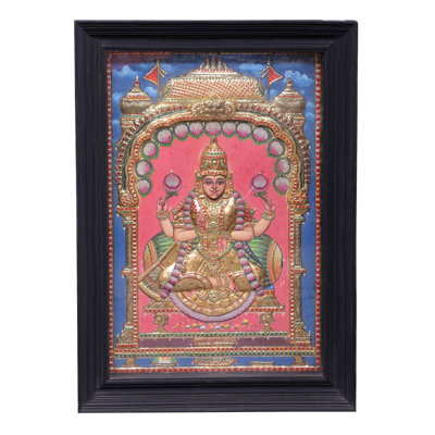Déesse Lakshmi assise sur le trône Tanjore | Couleurs traditionnelles avec or 24 carats | Structure en bois de teck
