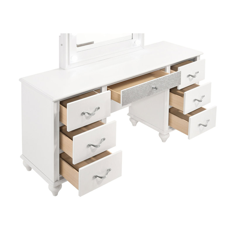 Coiffeuse à 7 tiroirs Charlotte - Table de maquillage élégante et spacieuse