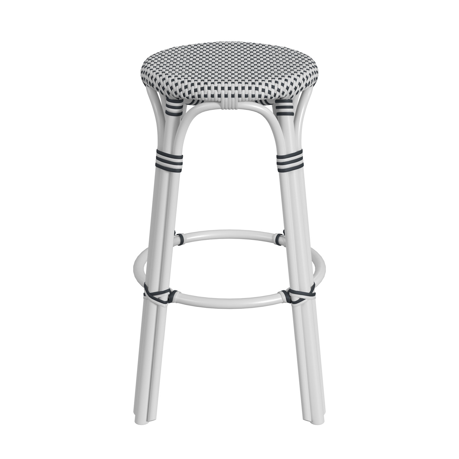 Alastair Bar & Counter Stool, Bar Stool (30" Seat Height), White/Black Dot/White Rattan Frame