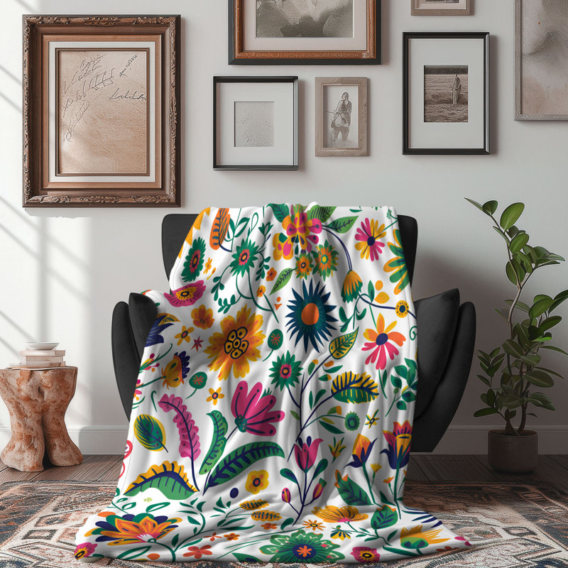 Bouquet mexicain vibrant - couverture Sherpa de qualité supérieure 1 pièce, Lit simple