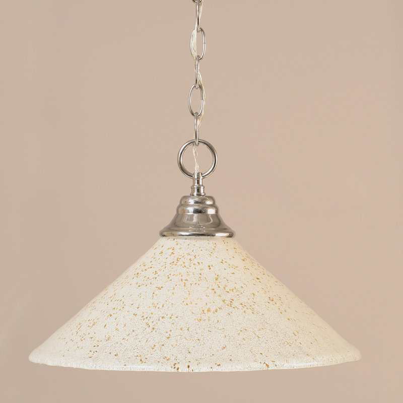 Luminaire suspendu en chaîne avec verre de glace doré 16 po, Chrome chrome