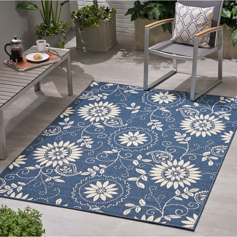 Tapis bleu rectangulaire en polypropylène 5 pi 3 po x 7 pi